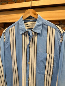 True Vintage Distressed Striped Loop Collar Button Up Shirt (M)