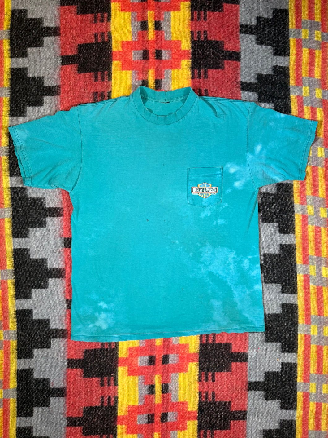 Vintage Distressed 90s Harley Davidson Teal Pocket Tee (XL)