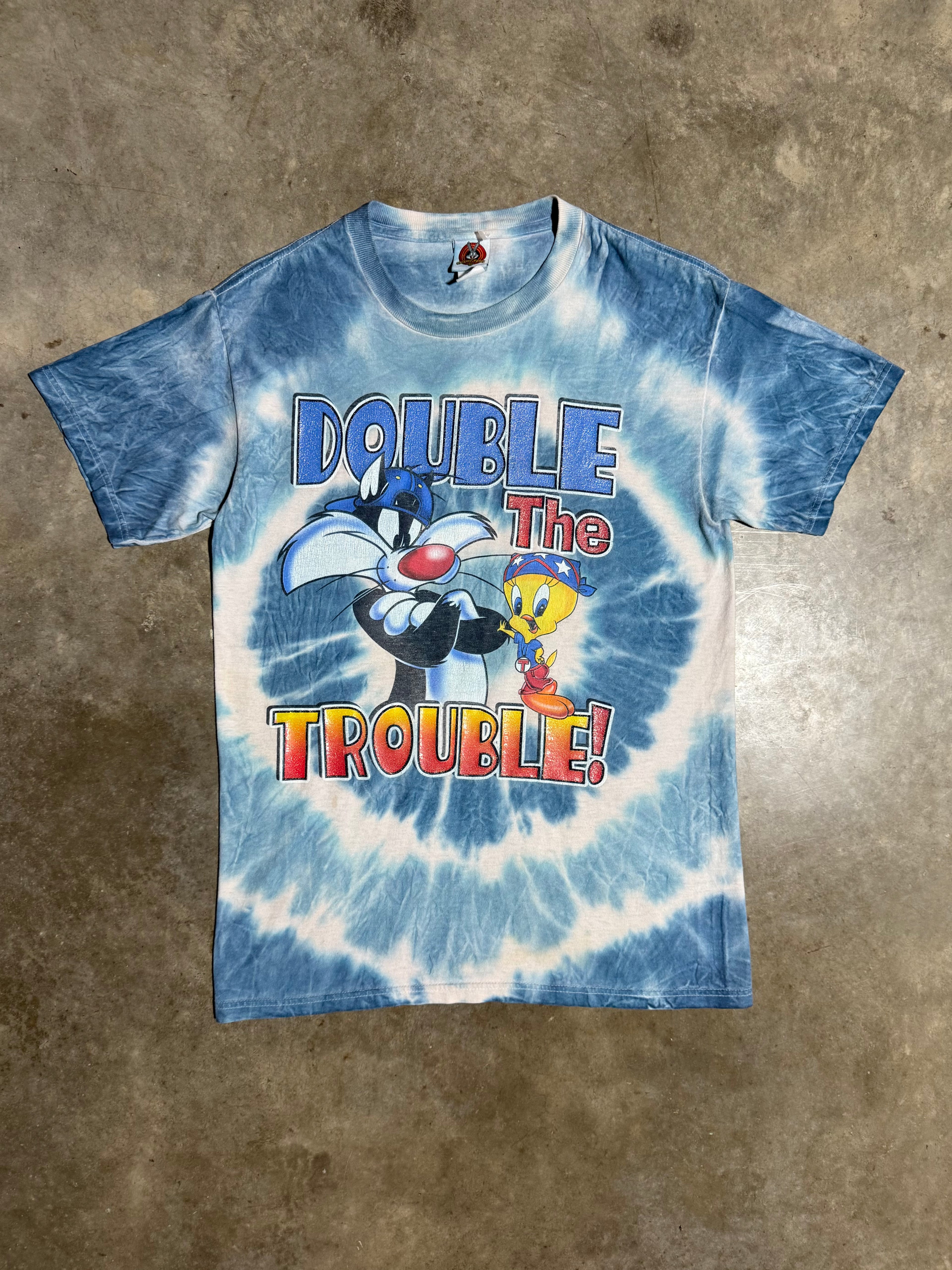 Vintage 2001 Double The Trouble Looney Tunes Tie Dye Shirt (M)
