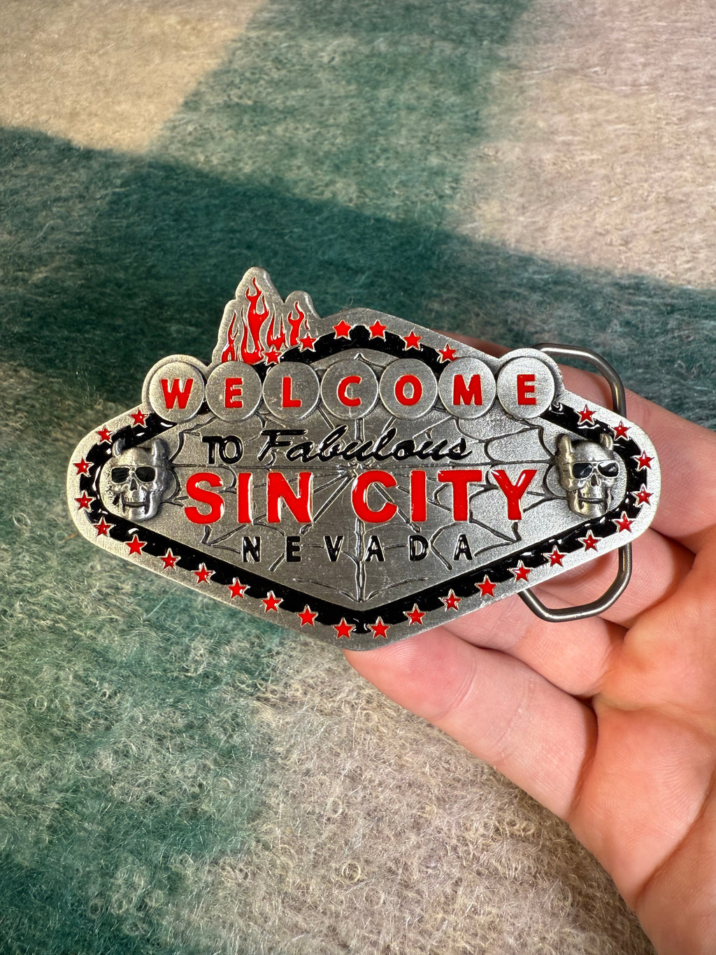 Vintage 2000s Welcome to Sin City Belt Buckle