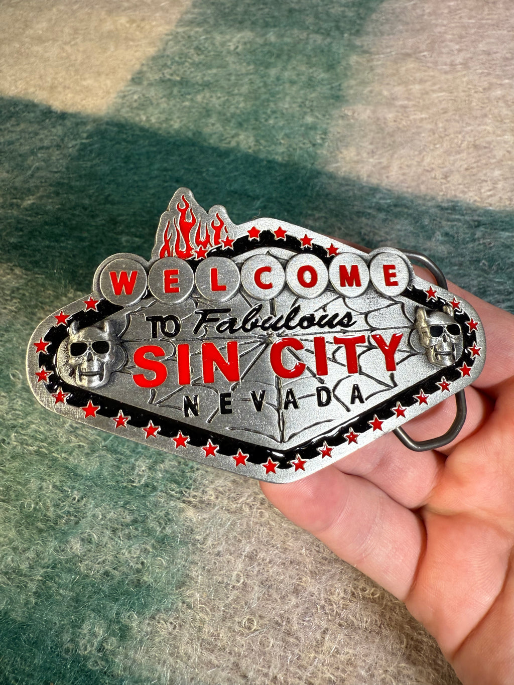 Vintage 2000s Welcome to Sin City Belt Buckle