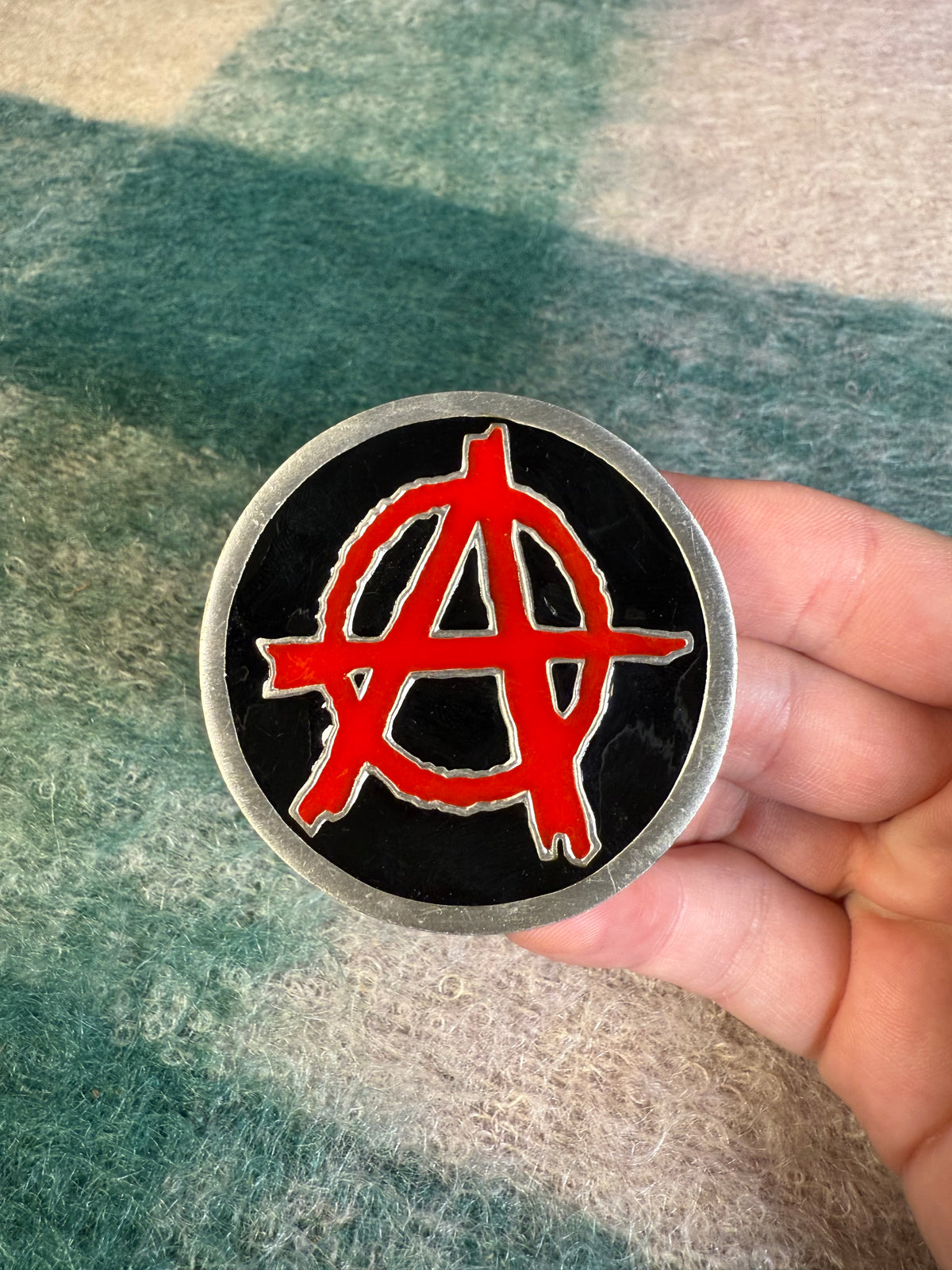Vintage 2000 Anarchy Red and Black Belt Buckle