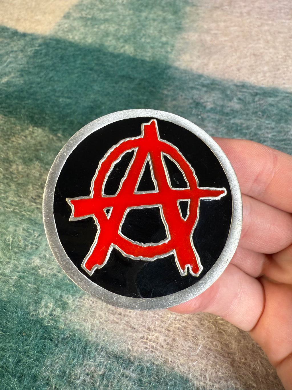 Vintage 2000 Anarchy Red and Black Belt Buckle