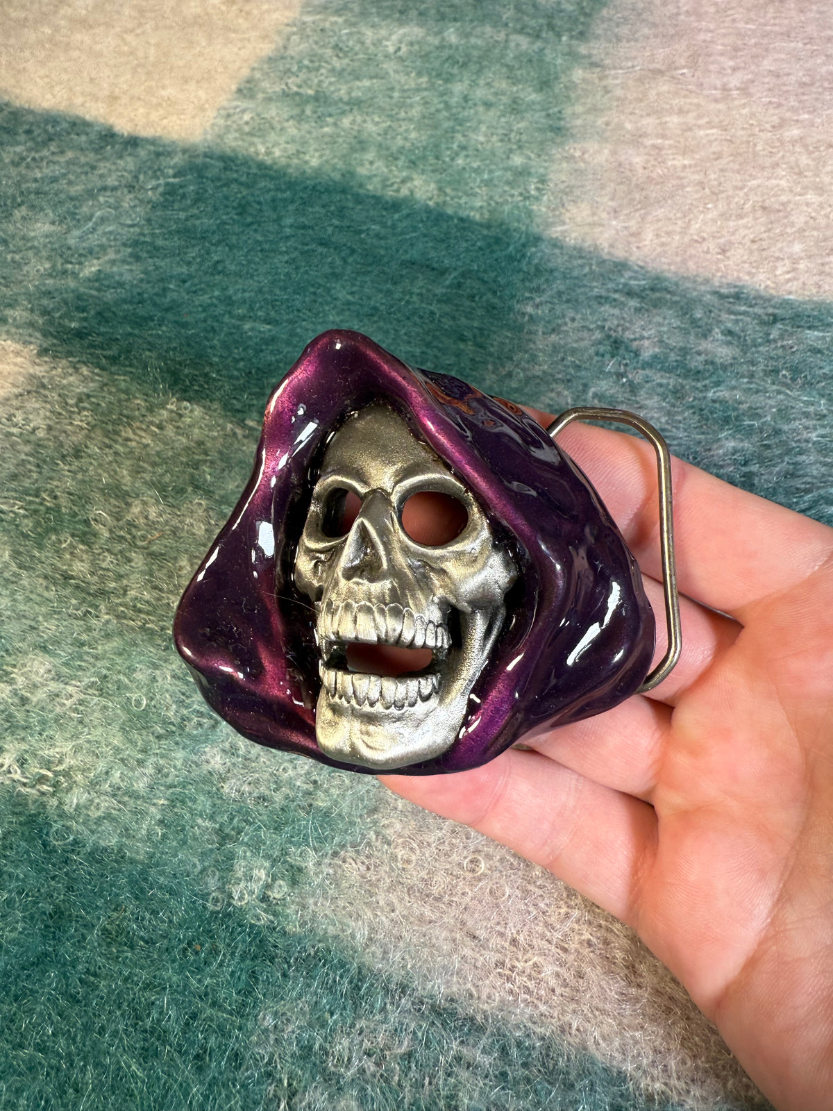 Vintage Grim Reaper With Purple Hood Belt Buckle