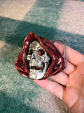 Vintage Grim Reaper With Maroon Hood Belt Buckle