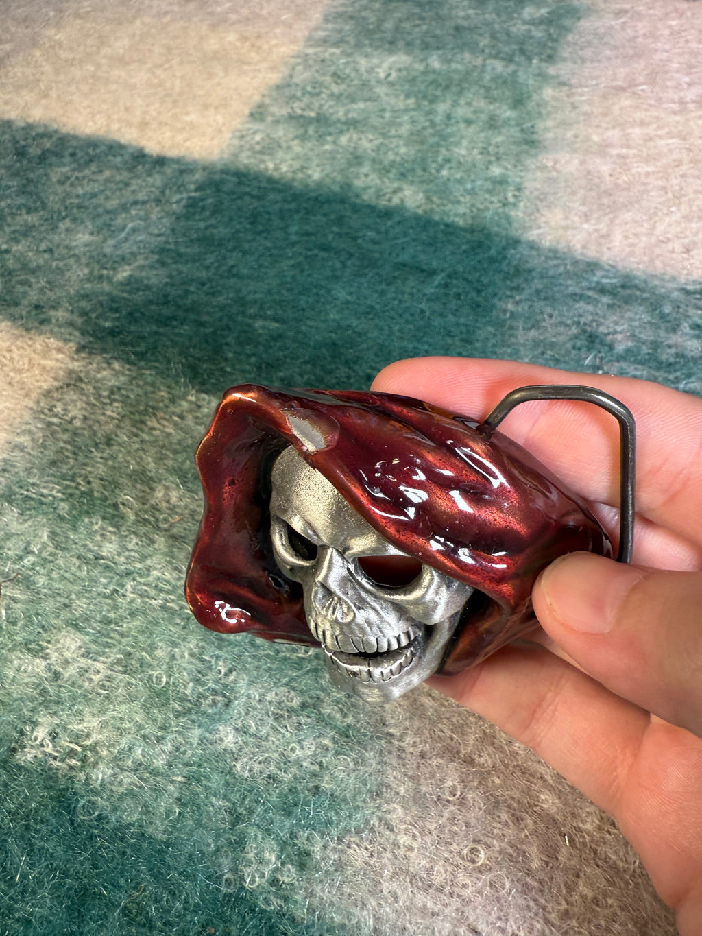 Vintage Grim Reaper With Maroon Hood Belt Buckle
