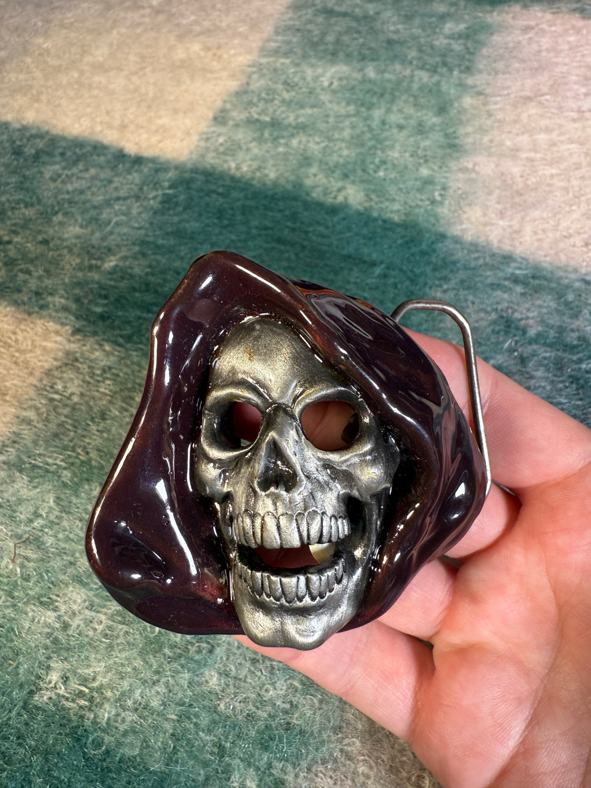 Vintage Grim Reaper Brown Hood Belt Buckle