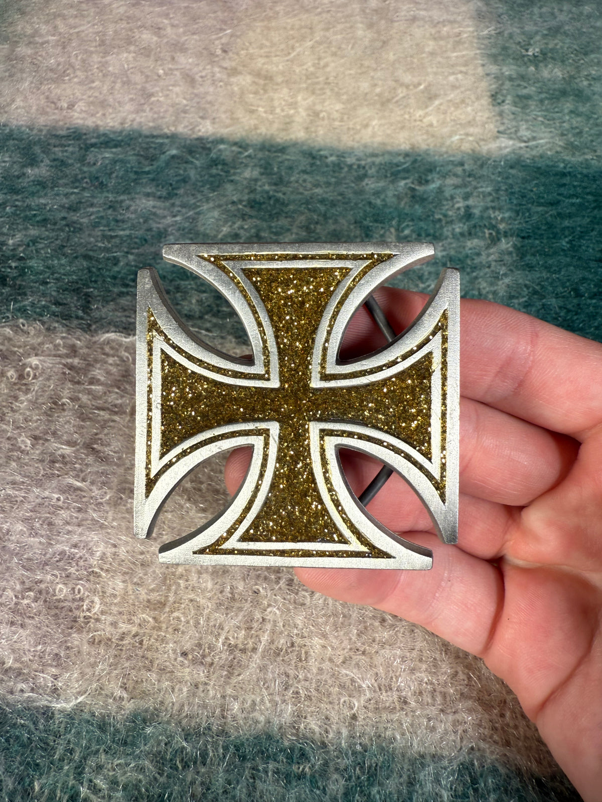 Vintage 2000 Sparkly Gold Chopper Belt Buckle