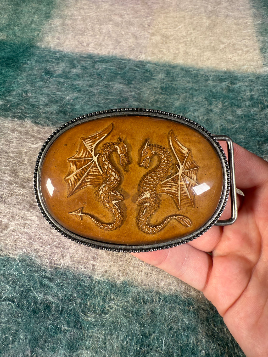 Vintage 2000s Double Dragon Bubble Belt Buckle