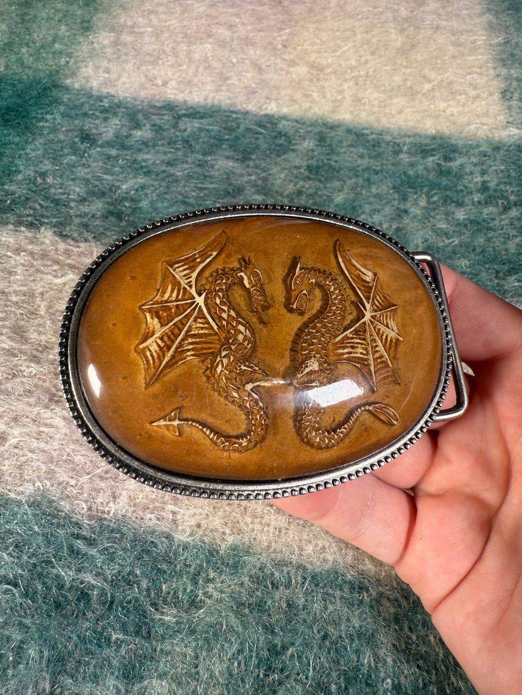 Vintage 2000s Double Dragon Bubble Belt Buckle