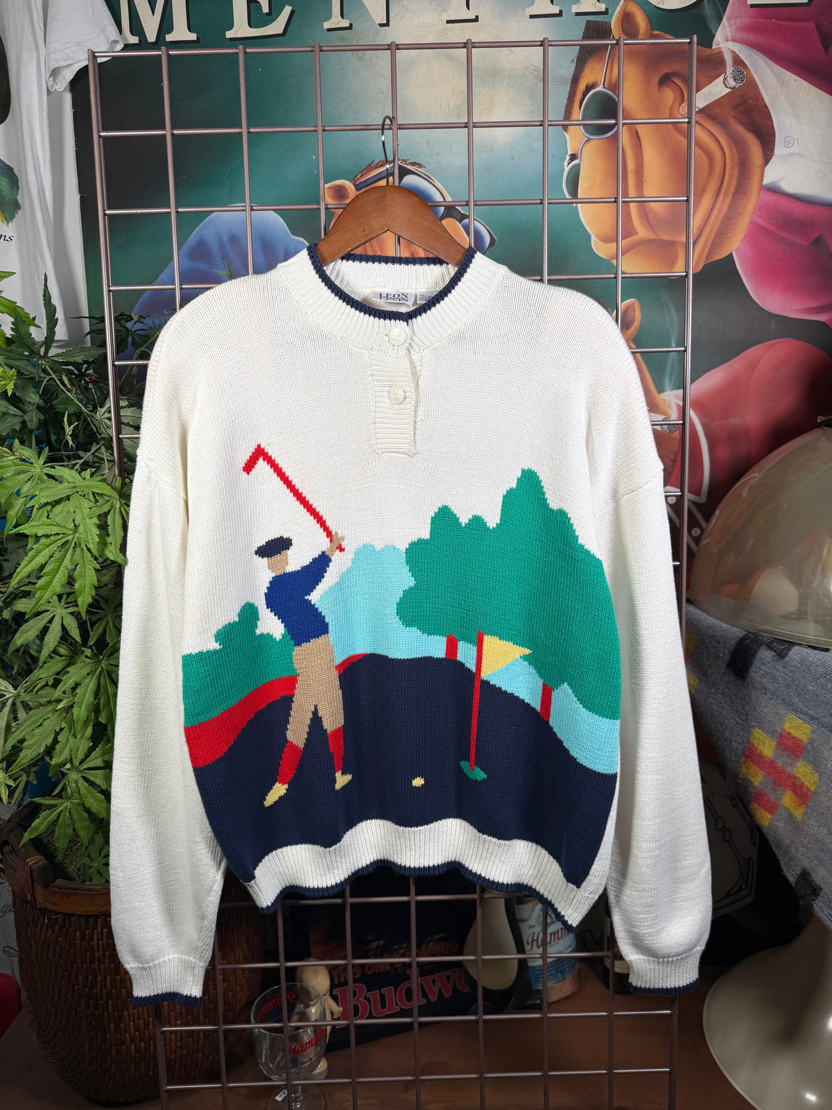 Vintage Unworn Leon Levin Knit Golfer Sweater(WXL)