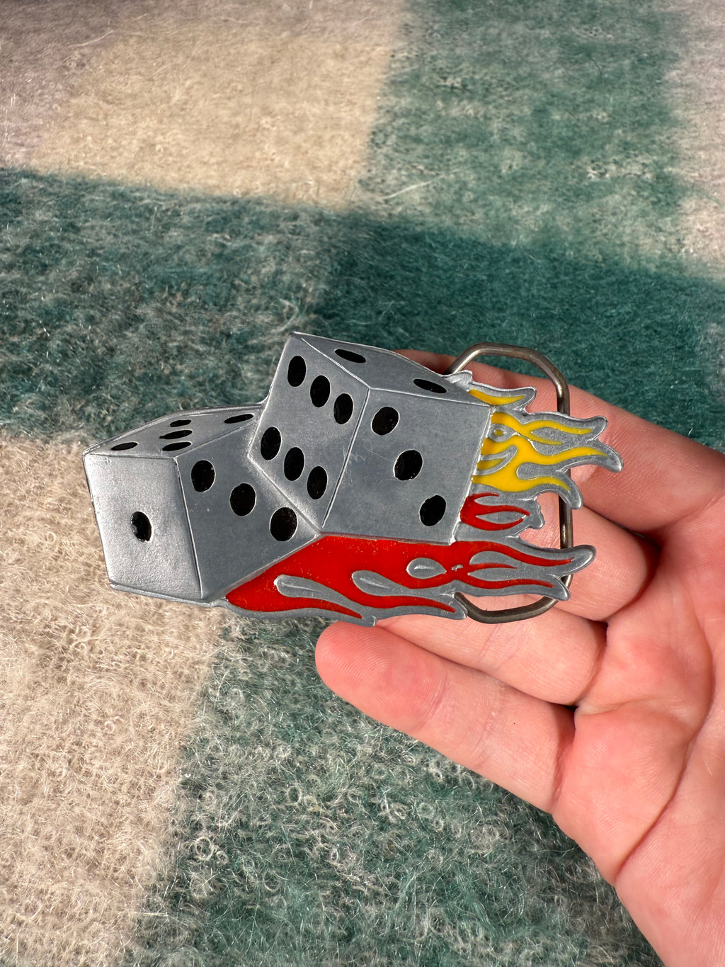 Vintage Flaming Dice Belt Buckle