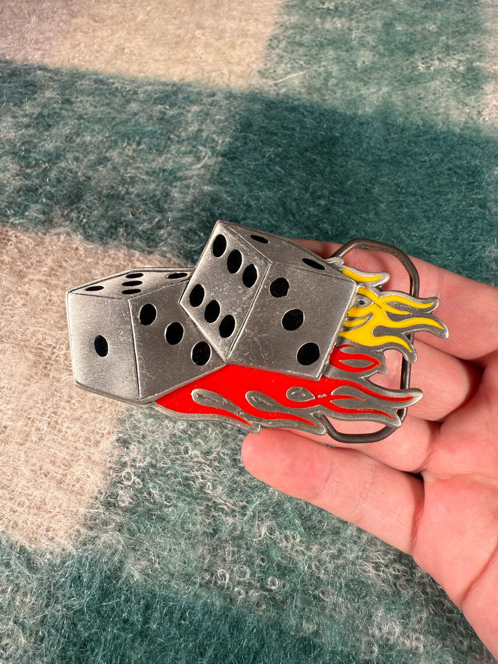 Vintage Flaming Dice Belt Buckle