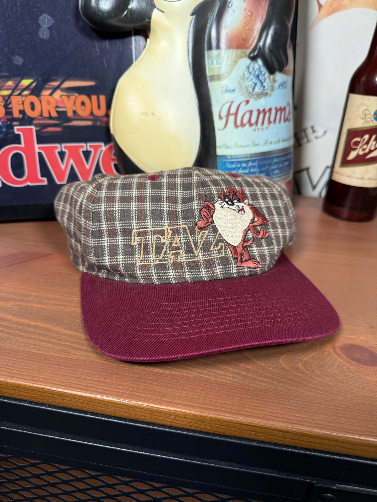 Vintage 1997 Plaid Taz Snapback Hat