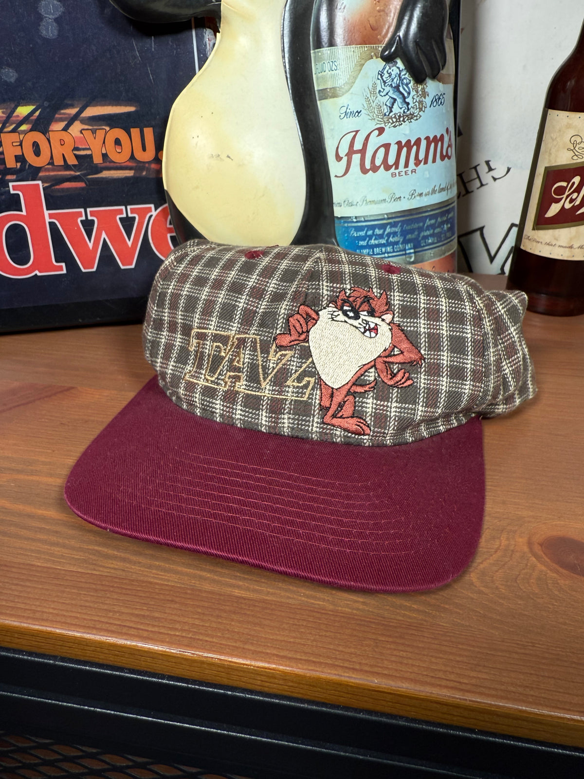 Vintage 1997 Plaid Taz Snapback Hat